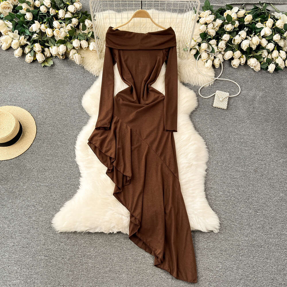 One shoulder dress for women Instagram style pure desire strapless long skirt design irregular slit slim fit skirt