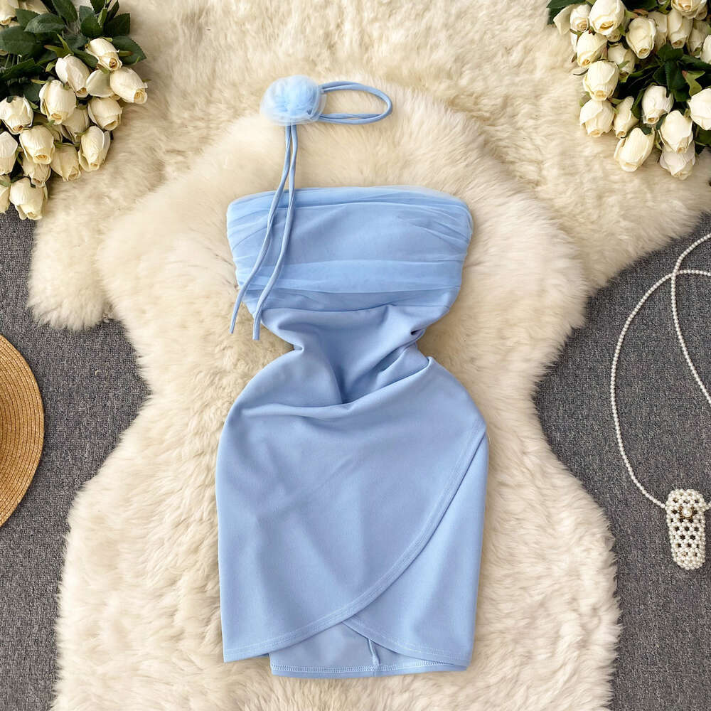 Asian Spicy Girls Style Bra Dress Womens Tight Mesh Design Sense Small and Unique Exquisite Beauty Pure Desire Hip Wrap Short Skirt