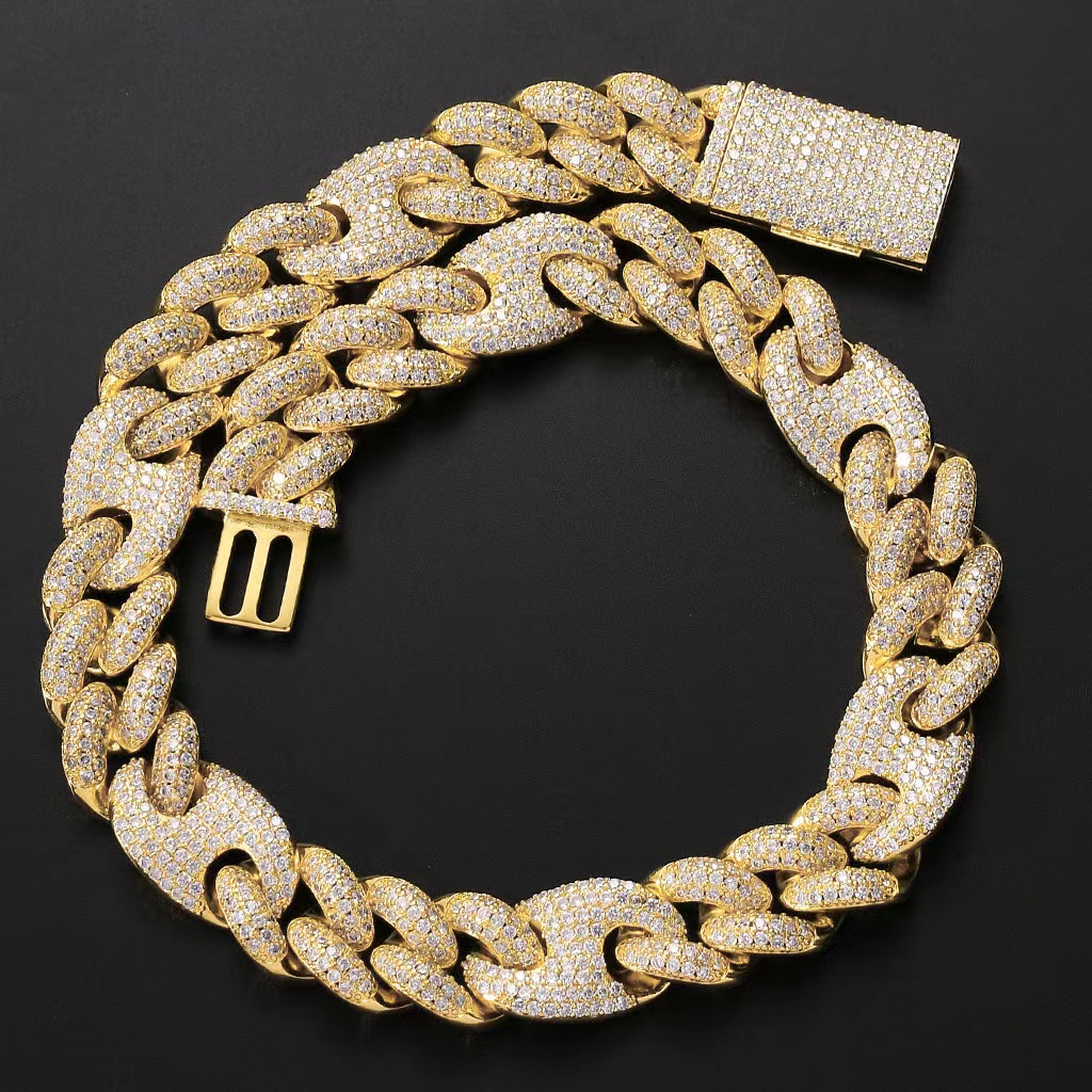 bracelet necklace moissanite Diamond Miami 10mm 15mm Wide Pig Nose Trend Bracelet Micro-inset Zircon Cuban Chain Male and female rapper Hip Hop bracel