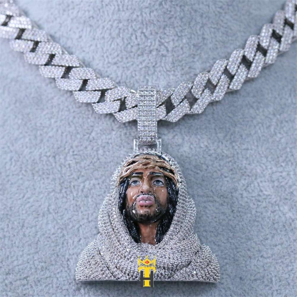 Luxury silver color pendant moissanite diamond jewelry enamel religious diamond jesus pendant
