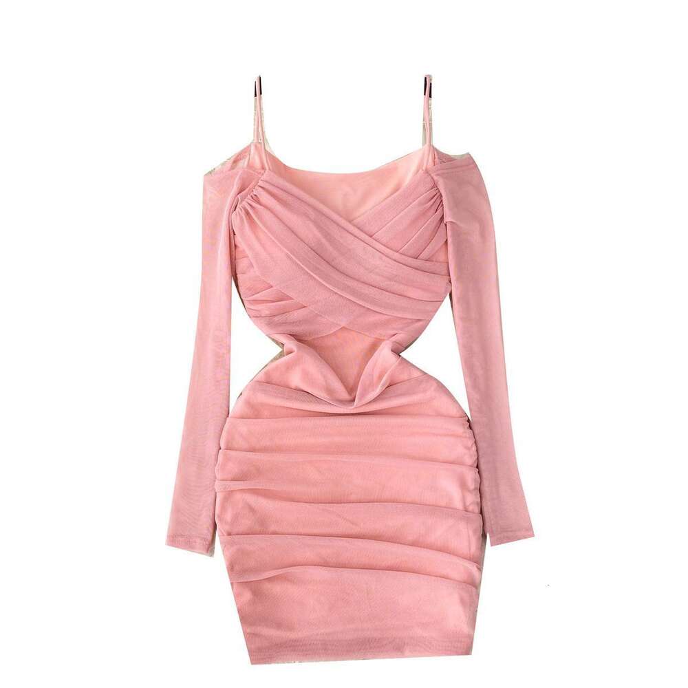 French Light Luxury Hanging Strap Mesh Dress for Womens Summer Design Sensibility Small Crowd Slim Waist Pure Desire Spicy Girls Hip Wrap Skirt