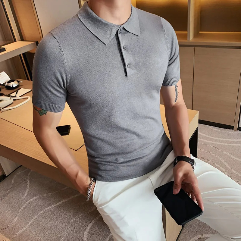 Summer Men Ice Silk Short Sleeve Polo Shirt Fashion Simple Casual Lapel Slim Fit Formal Homme Streetwear M3XL 240601