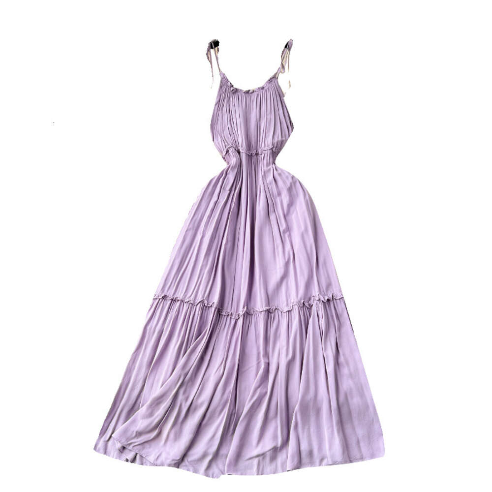 Purple dress for women in summer 2024 new seaside vacation travel photo taking and wearing high-end camisole fairy dress