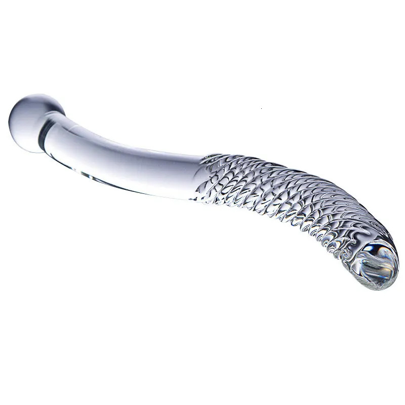Double sided crystal white glass false penis artificial penis particle spiral G-point massager adult game female homosexual sex toy 240516
