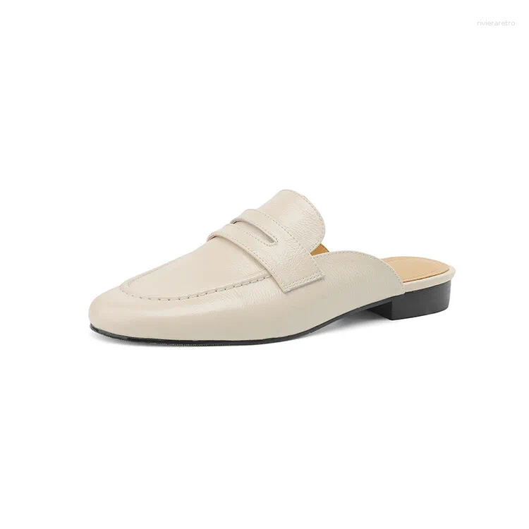 Slippers Ochanmeb Women Real Leather Mule Shoes Sier Gold Slip-on Penny Loafers Woman Genuine Flat Mules Spring Summer