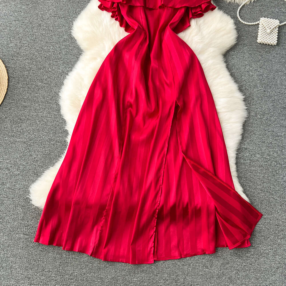 French style suspender dress for women with summer ruffle edge and slit design feeling niche light luxury super fairy like long skirt