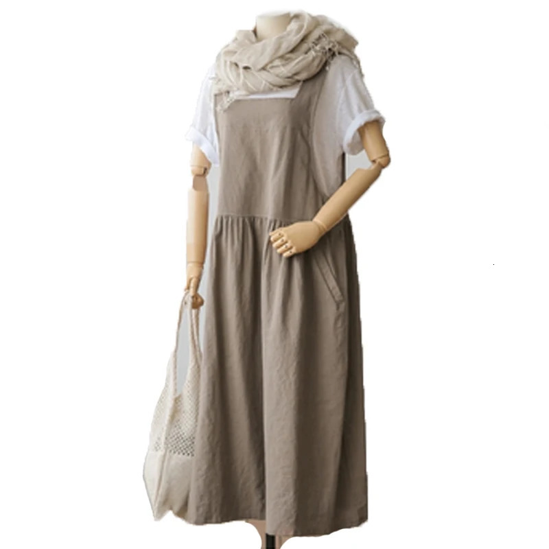 Summer Dress Ladies Dress Plus Size XL- 5XL Cotton Linen Women Tank Vestidos Sleeveless Robe Dress Pockets Clothes KE02 240529