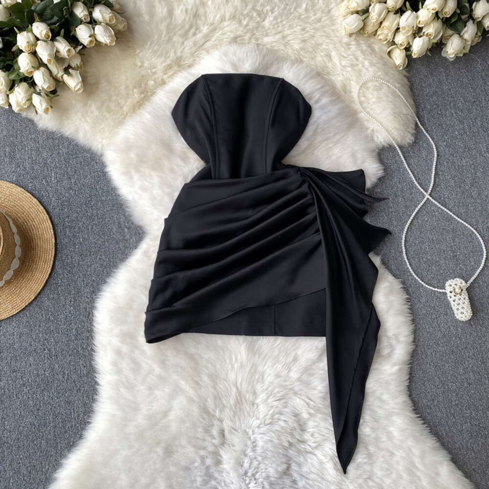 Sexy pure and sexy irregular pleated ruffle bodice dress ladies temperament Hepburn style evening dress