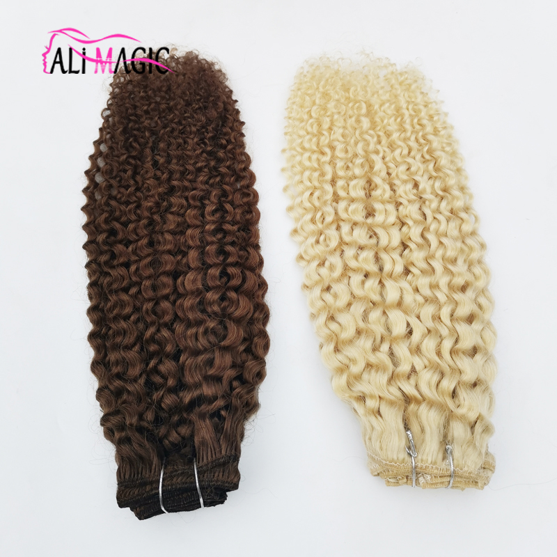 Dark Brown Kinky Curly Clip In Human Hair Extensions Blonde Natural Black Hair Clip Ins 8pcs Full Head Brazilian Peruvian Indian Malaysian Mongolian E