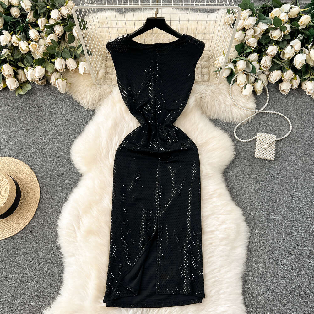 Elegant and sophisticated sequin tassel dress goddess Fan Yujie style slim fit sleeveless socialite long dress