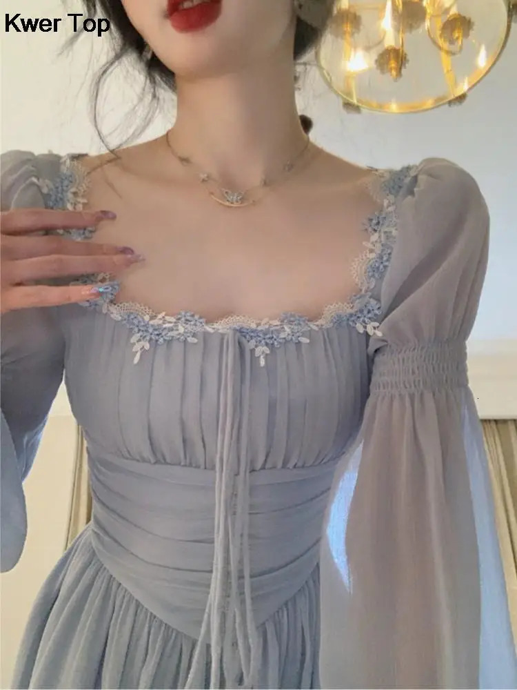 French Elegant Princess Evening Party Midi Dresses for Women Autumn Slim Bandage Long Sleeve Vestidos Korean Spring Clothes 240523