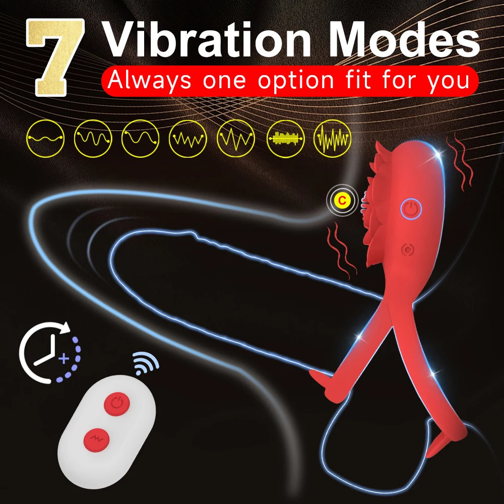 Vibrating Cock Ring with Rose Clitoral Stimulator Delayed Ejaculation Penis Rings Vibrator Couples Adult Sex Toys for Men Women 240603