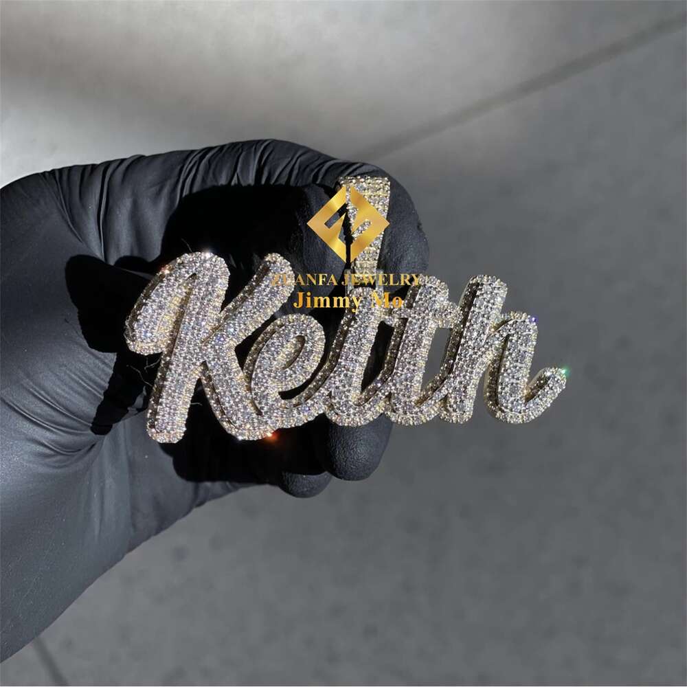 Private Custom Two Tone Color 925 Solid Silver Iced Out Hip Hop Pendant Jewelry VVS Moissanite Letter CurvisePendant Necklace