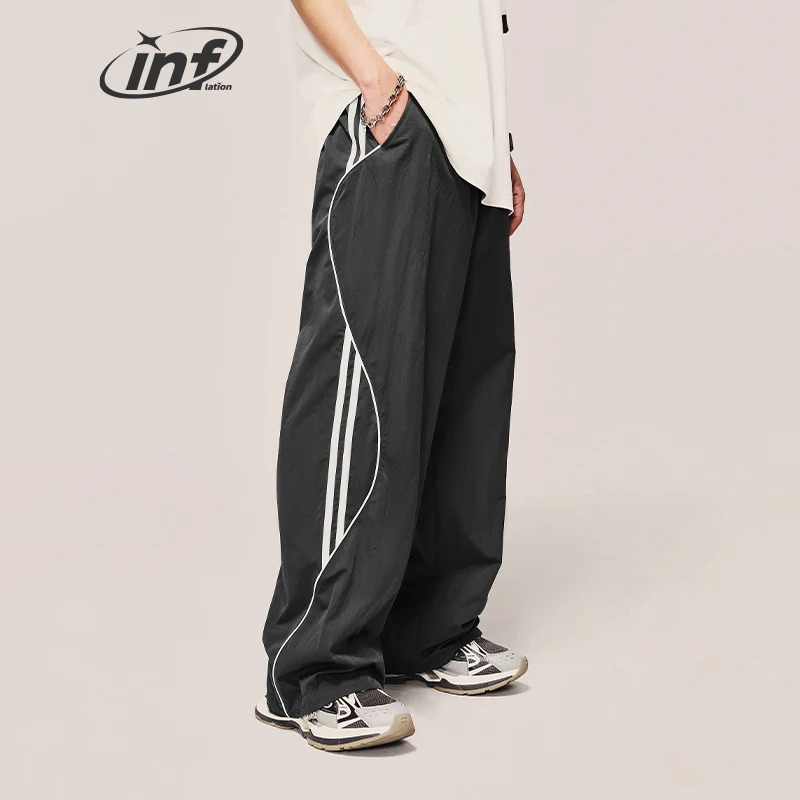 INFLATION Vintage Striped Wide Leg Trousers Unisex Drawstring Waist Sportswear Track Pants 240527