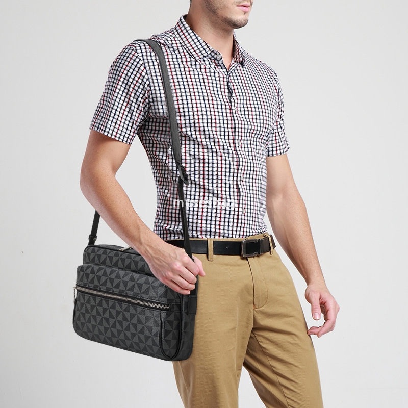 Fashionable New Trendy Men's Bag Versatile Checkered Print Small Square Bag Retro Business Commuter One Shoulder Crossbody Bag