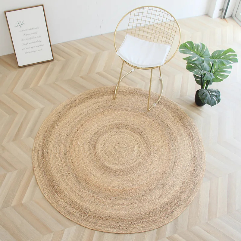 Japan Style Rattan Round Carpets For Living Room Bedroom Kitchen Decor Straw Plants Fiber Mat Rugs Hand Woven Anti-slip Mats 0603 H260226