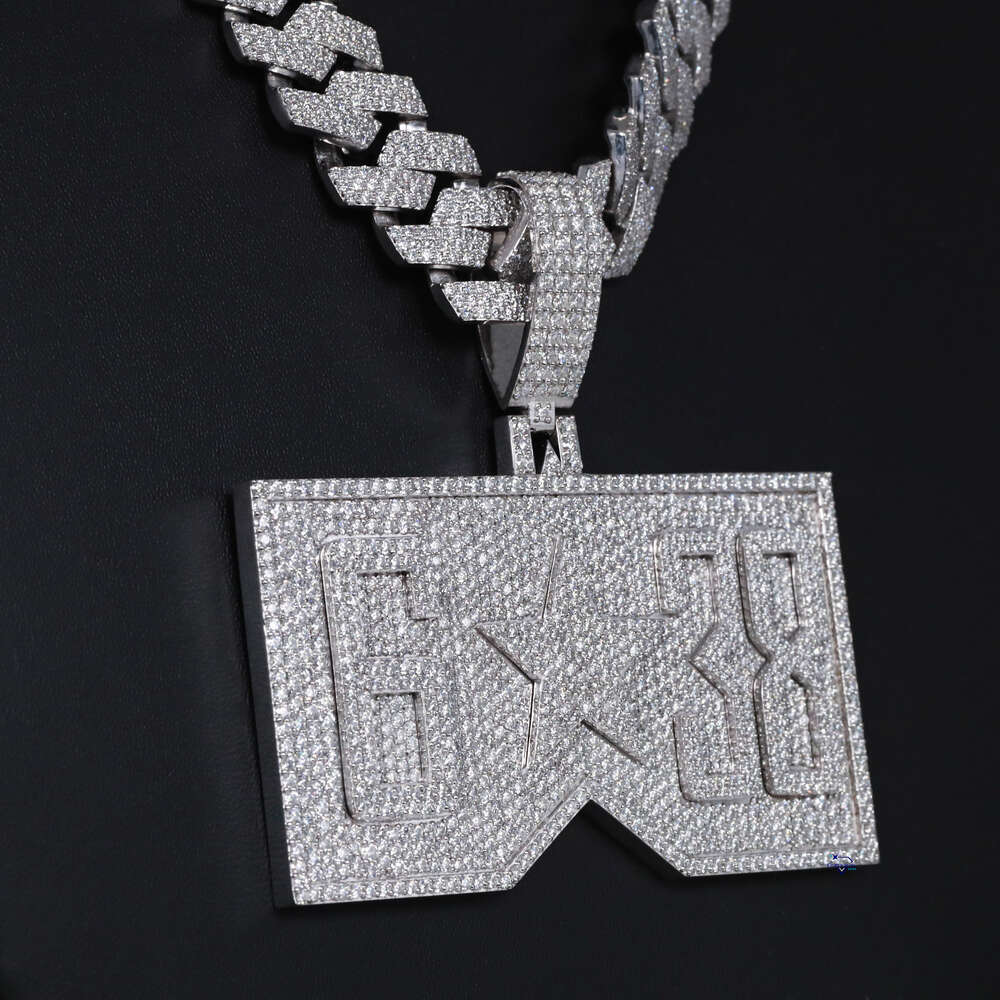 Exclusive custom designer 14 kt white gold moissanite round brilliant cut vvs diamond iced out hip hop pendant with cuban chain