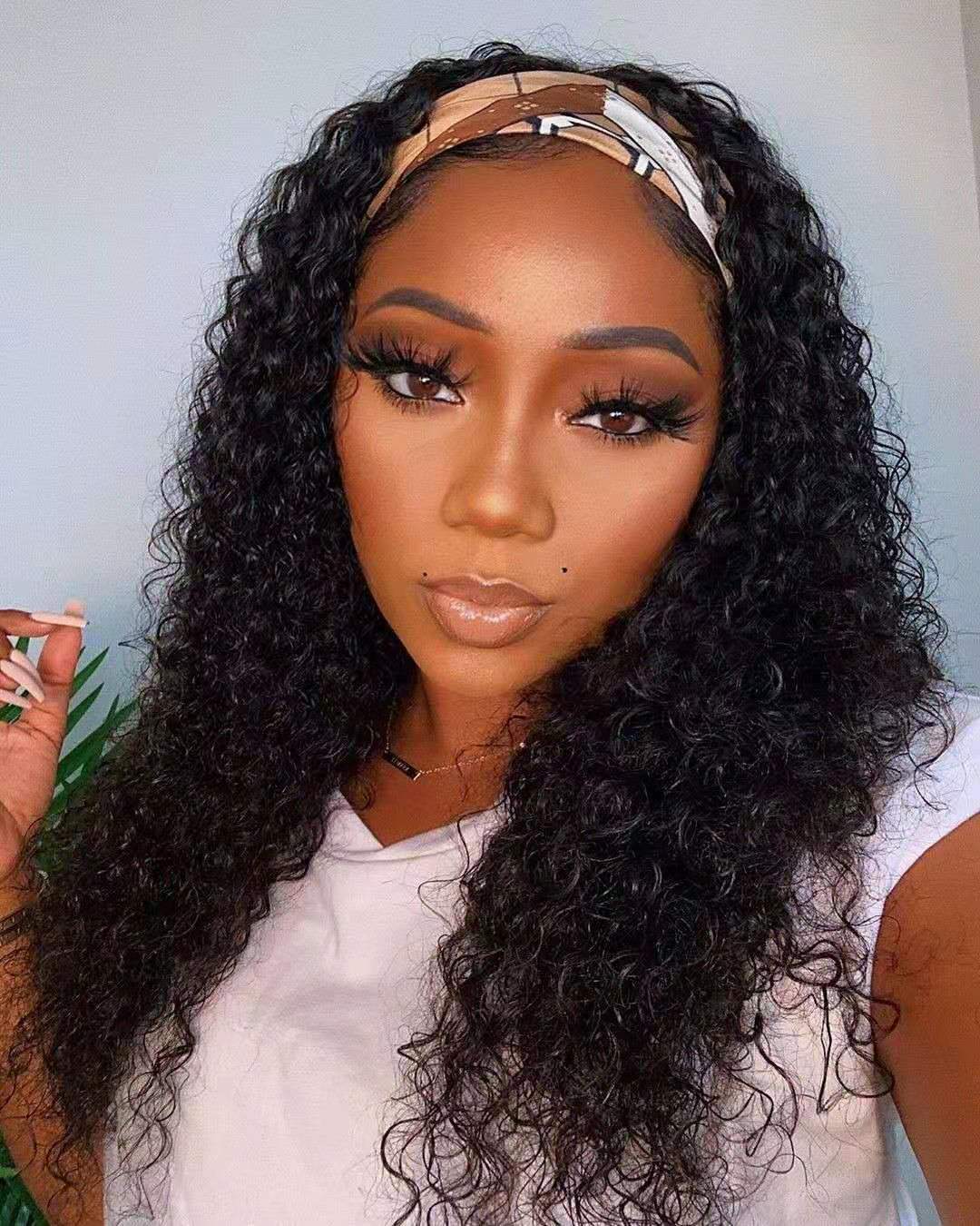 New Headband Wigs for Black Women Human Hair Wigs 150%density None Lace Front Wigs Brazilian water wave curly Virgin Hair Machine Made Full Headband W