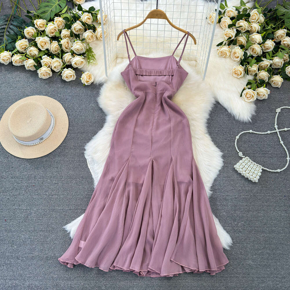 Beach Vacation Skirt Gentle Wind Travel Photography Slimming Slim Dress with A Line Ruffle Edge Summer Dress