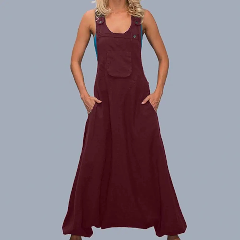 Women Summer Loose Thin Jumpsuits Harem Pants Wide Leg Pants Sleeveless Pockets Bib Jumpsuit Siamese Trousers Large Size S-5XL 240529