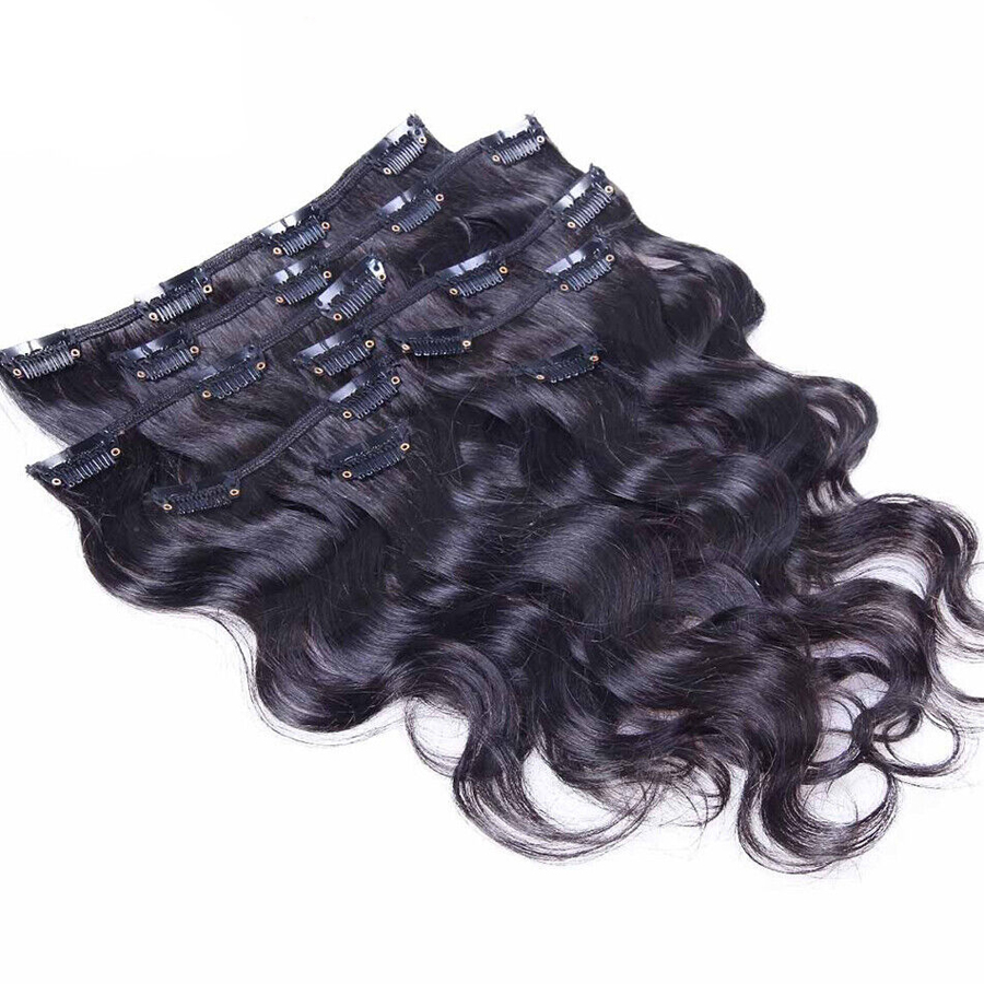 Remy Clip In On Hair Extensions Human Hair Extensions Body wavy Extra Thick Double Weft Natural Black Off Black 8pcs Full Head Weave Brazilian Hair