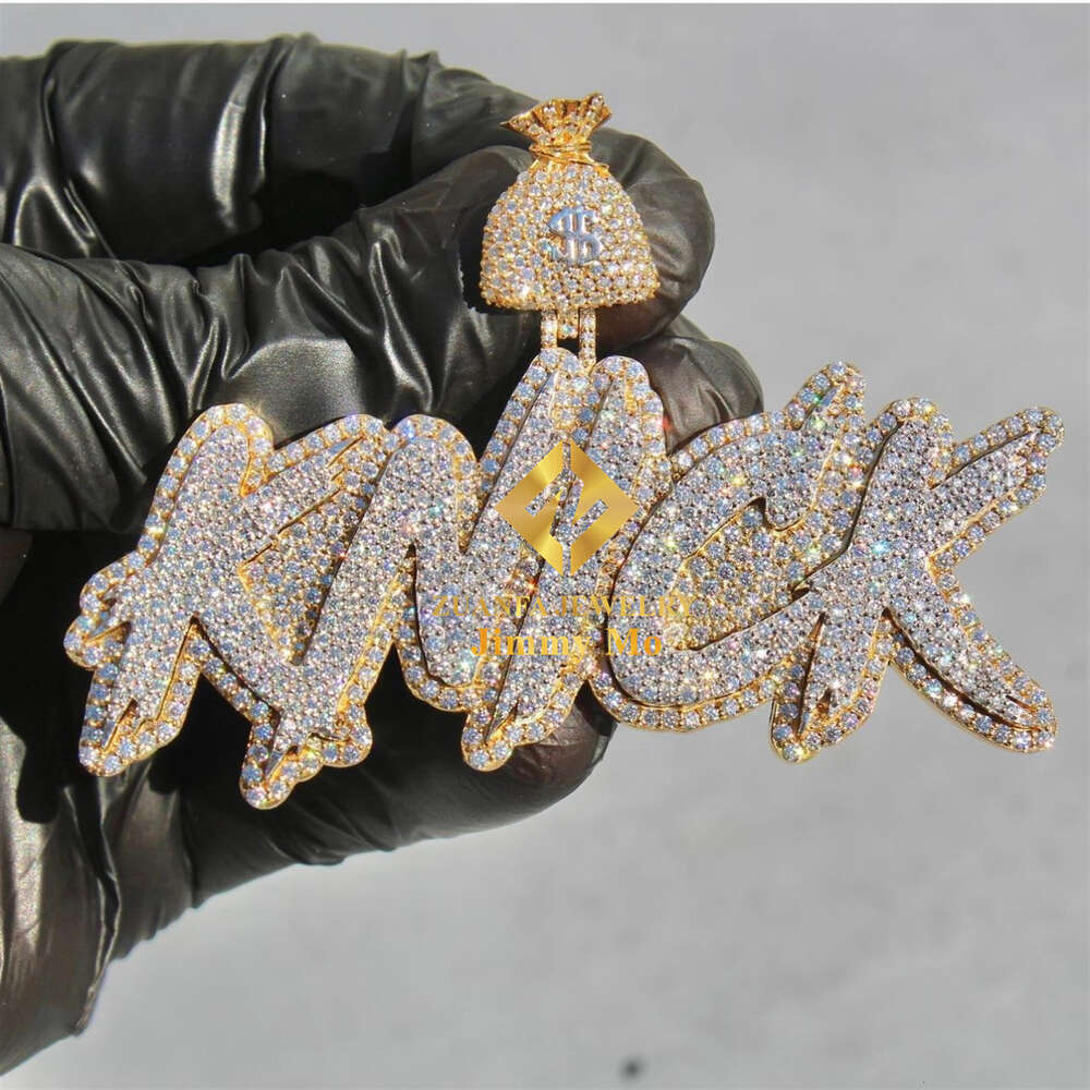 Private Custom Two Tone Color 925 Solid Silver Iced Out Hip Hop Pendant Jewelry VVS Moissanite Letter CurvisePendant Necklace
