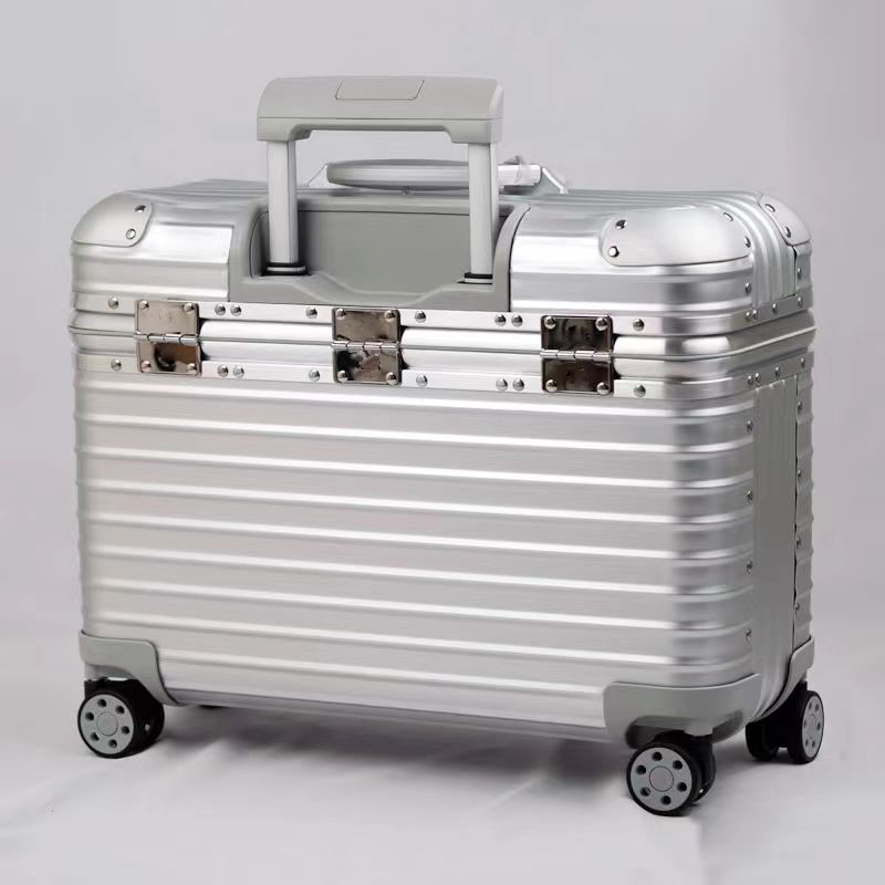 Designer Suitcase Compact Business Boarding Box Pilot Case Silver Groove Texture Aluminum-Magnesium Alloy Telescopic Handle Fashion Box