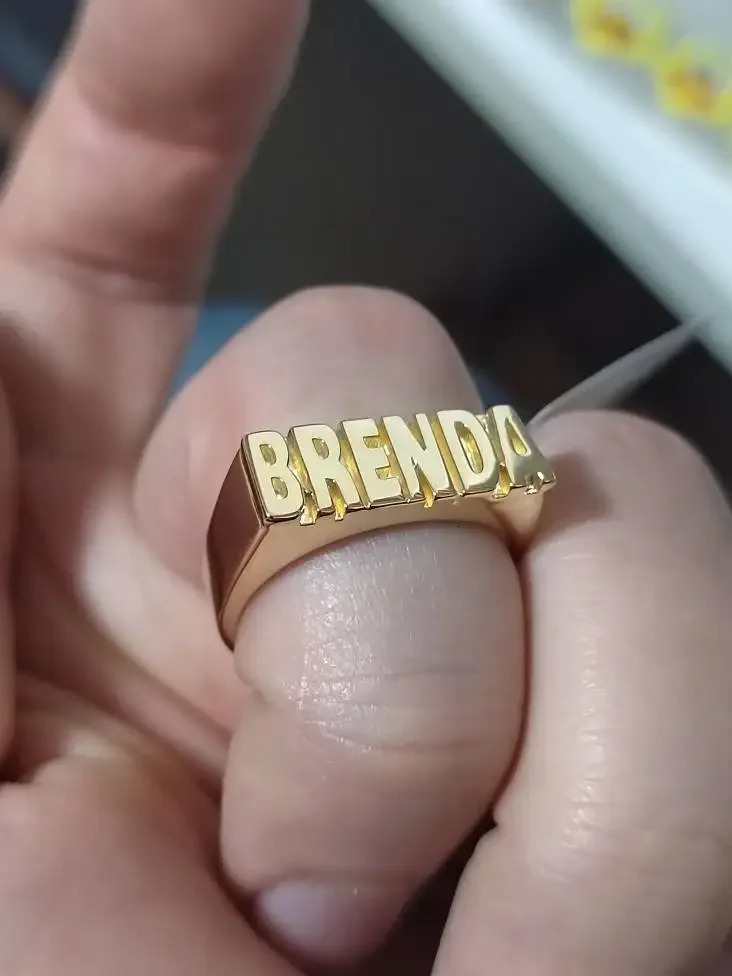 DIY Alloy Two-Color Engraved Name Rings Custom Name Ring Stainless Steel Handcrafted Ring Two-Color Name Gold Plated Rings 240530