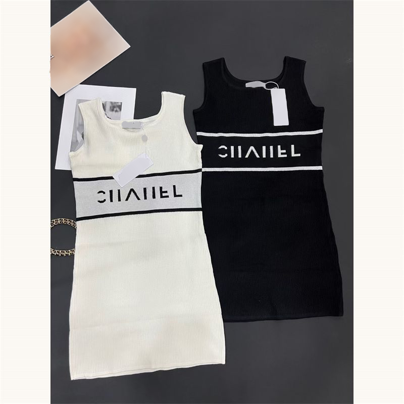elegant summer dresses for woman fashion Womens whitedress sexy knitted top dress classic letter embroidery black skirt CSG24060