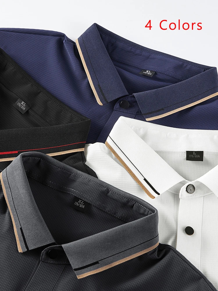 Summer Men Polo Shirt Classic Short Sleeve Tee Breathable Quick Dry Nylon Ice Silk Polos Golf Tshirt Plus Size 8XL 240601