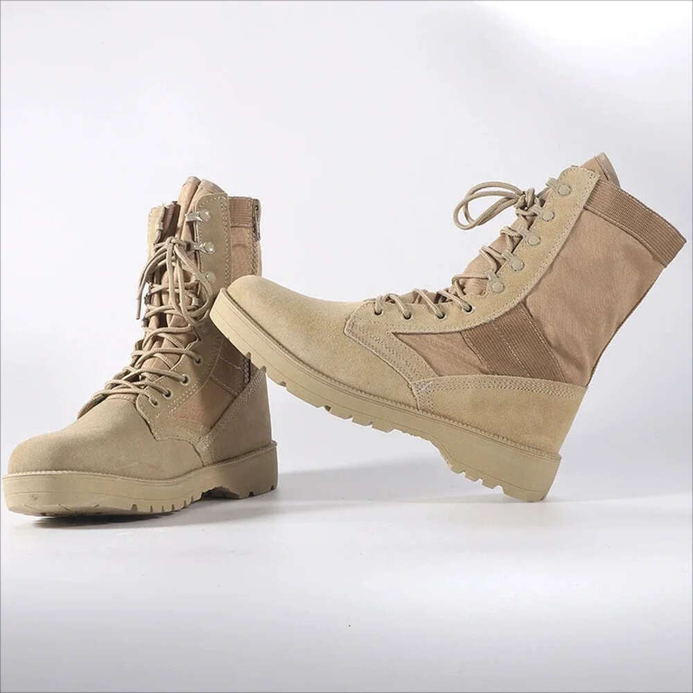 Cowhide Men Military Tactical Desert Boots Outdoor Combat Lightweight Non-Slip Hiking High-Top Botas Work Shoes b7ec3