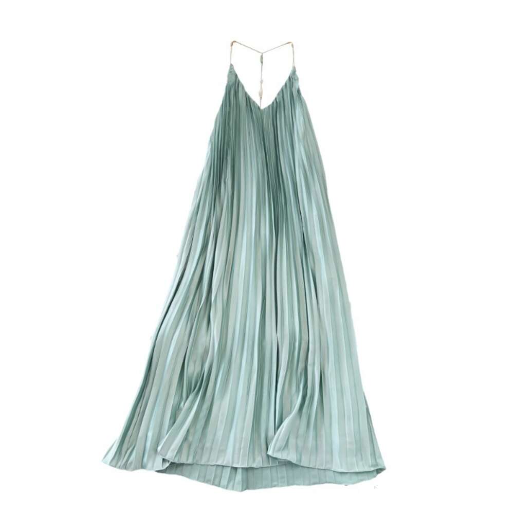 Beach Vacation Skirt Yunnan Tourism Photography Long Skirt Gentle Style V-neck Loose A-line pleated camisole dress