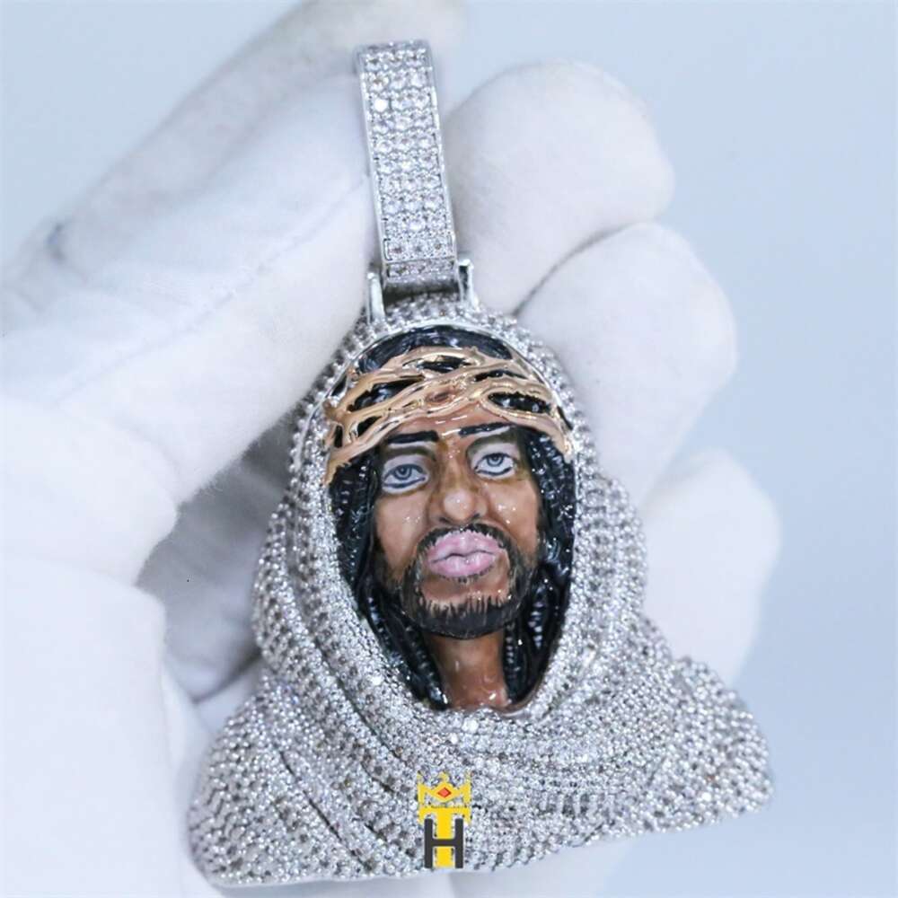 Luxury silver color pendant moissanite diamond jewelry enamel religious diamond jesus pendant