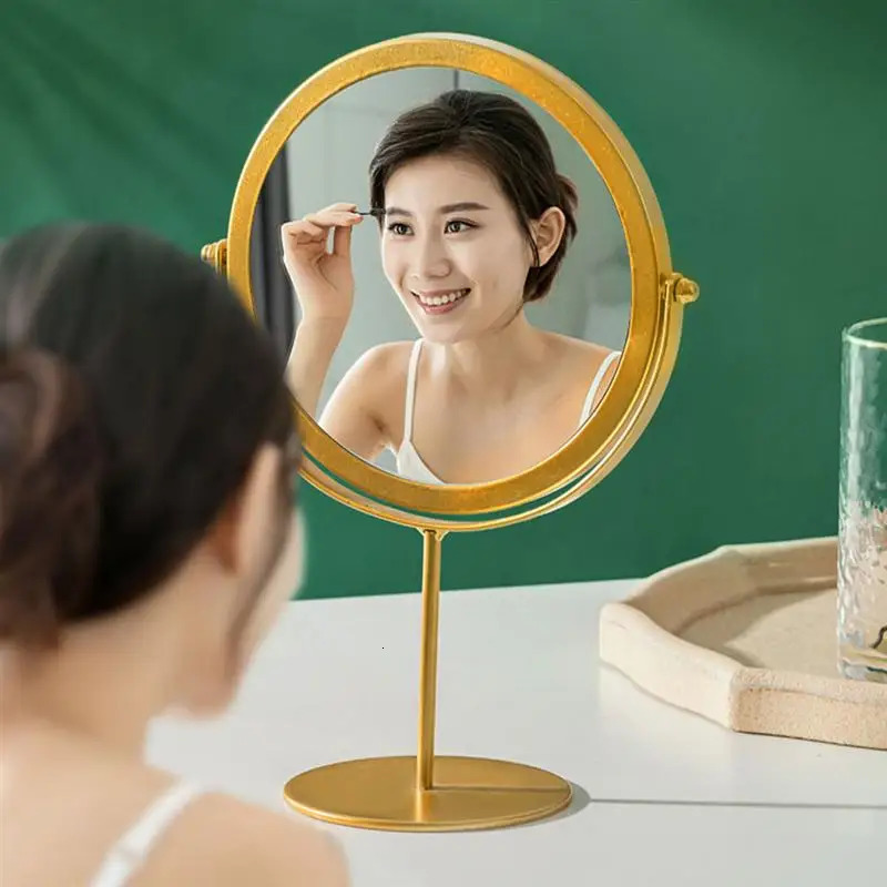 Mirror Makeup Tabletop Cosmetic Vanity Stand Table Magnifying Desk Swivel Desktop Round Vintage Creative For Hand Double Sided 240603