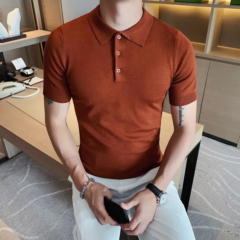 Summer Men Ice Silk Short Sleeve Polo Shirt Fashion Simple Casual Lapel Slim Fit Formal Homme Streetwear M3XL 240601
