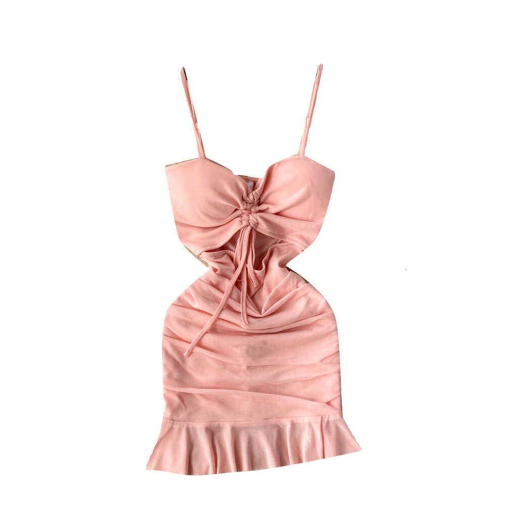 Sexy Hollow out Drawstring Lace Up Bra Strap Wrap Hip Dress Womens Pure Desire Spicy Girl Slim Fit Style French Short Dress