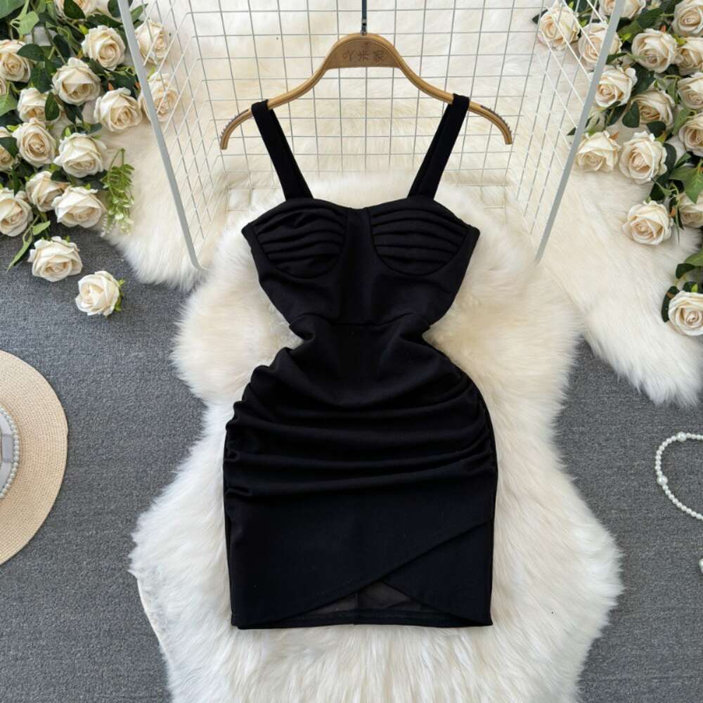 Summer fashion pure desire sexy pleated bra waist reduction slimming effect short cut slit buttocks wrapped dress suspender dress for women