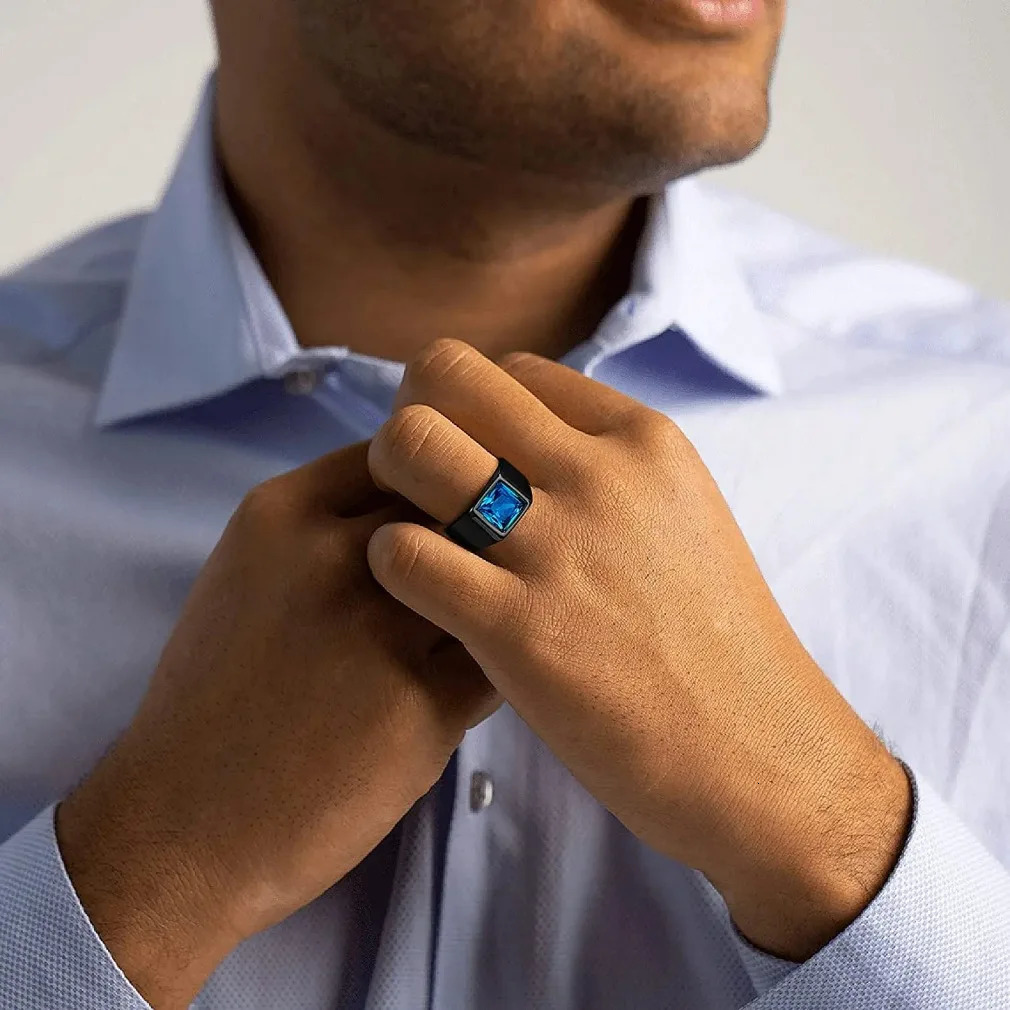 U7 Men Personalized Signet Rings Stainless Steel Ring with Rectangle Gemstone Birthstones Size 7-14 Gift for Him Dad Father 240530