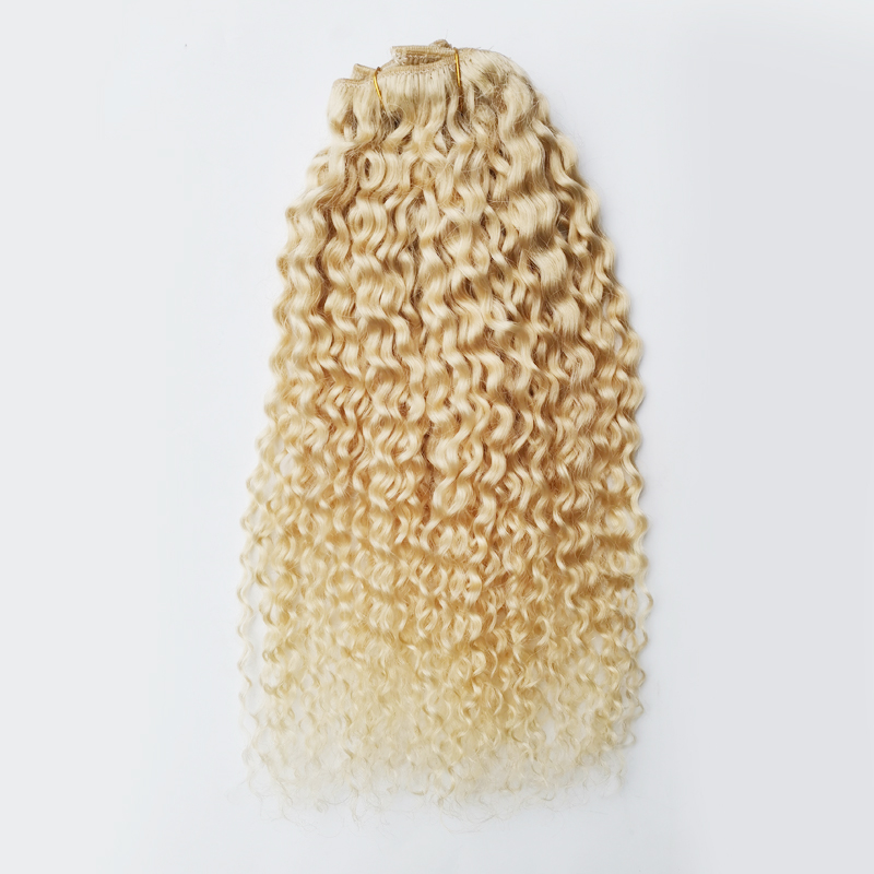 Mongolian Kinky Curly Hair Clip In Extensions Human Hair Blonde Natural Black Blonde Hair Clip Ins 4B 4C Human Hair Extensions 8 Pcs Set