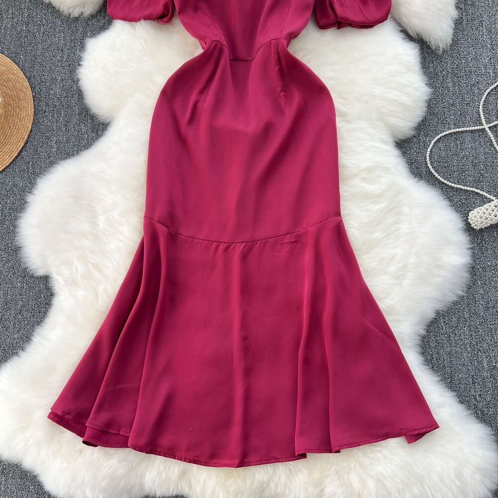 French style elegant dress for women with reduced age bubble sleeves slim fit medium length gentle style fishtail skirt formal dress skirt