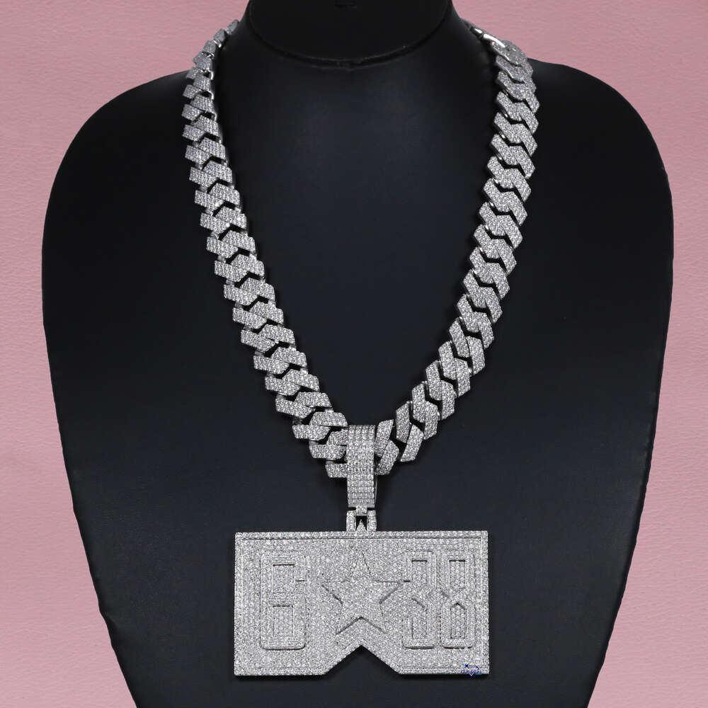 Exclusive custom designer 14 kt white gold moissanite round brilliant cut vvs diamond iced out hip hop pendant with cuban chain