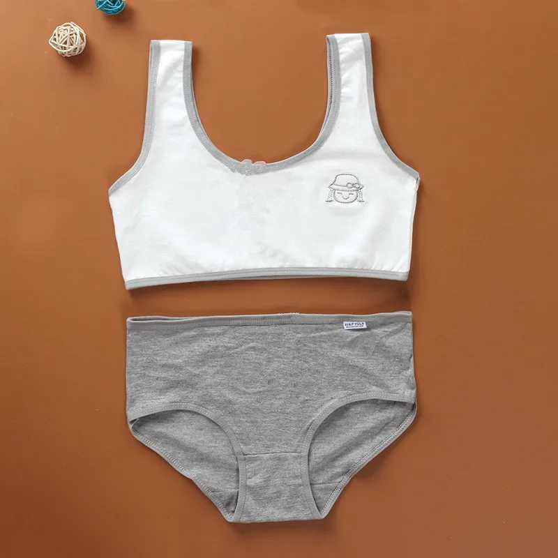 Camisole Camisole Girls Training Bra Vest Development Period Bra + Panties Set Single Layer No Chest Pad Cotton Summer s Bra Set 8-15Y WX5.31