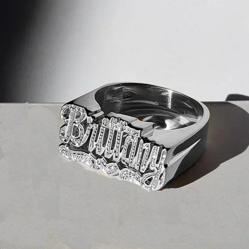 DIY Alloy Two-Color Engraved Name Rings Custom Name Ring Stainless Steel Handcrafted Ring Two-Color Name Gold Plated Rings 240530