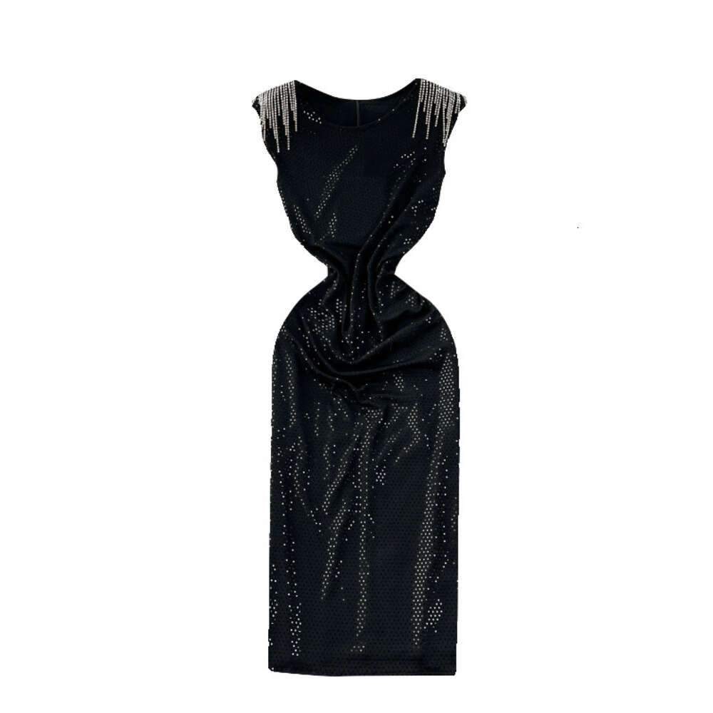 Elegant and sophisticated sequin tassel dress goddess Fan Yujie style slim fit sleeveless socialite long dress