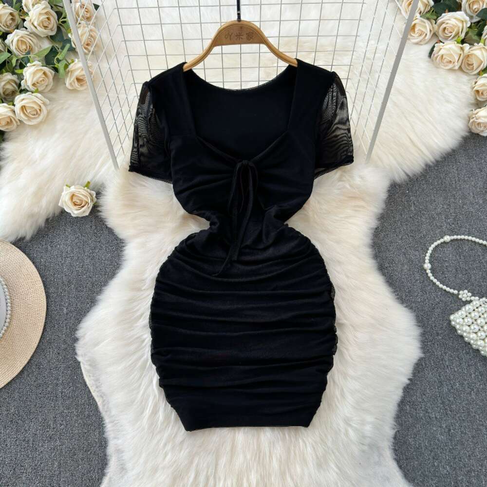Fashionable French Style Tight Wrapped Hip Skirt 2024 Summer New Slim Fit and Slimming Spicy Girl A-line Dress