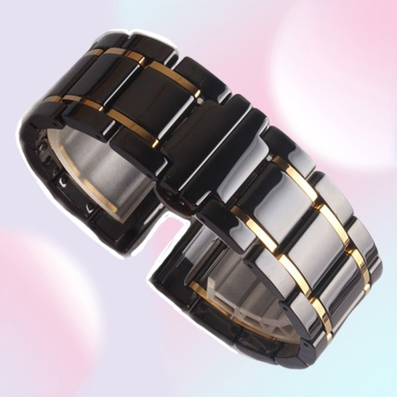 20mm 21mm 22mm 23mm 24mm Ceramic Watchbands STRAP High Quality Watch accessories Black with gold for smart Watch mens women releas