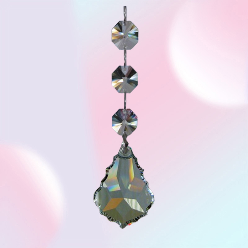 5pcs Crystal Chandelier Lamp Prisms Part Hanging Glass Teardrop Pendants with Octagon Beads Silver Jump Rings Connector