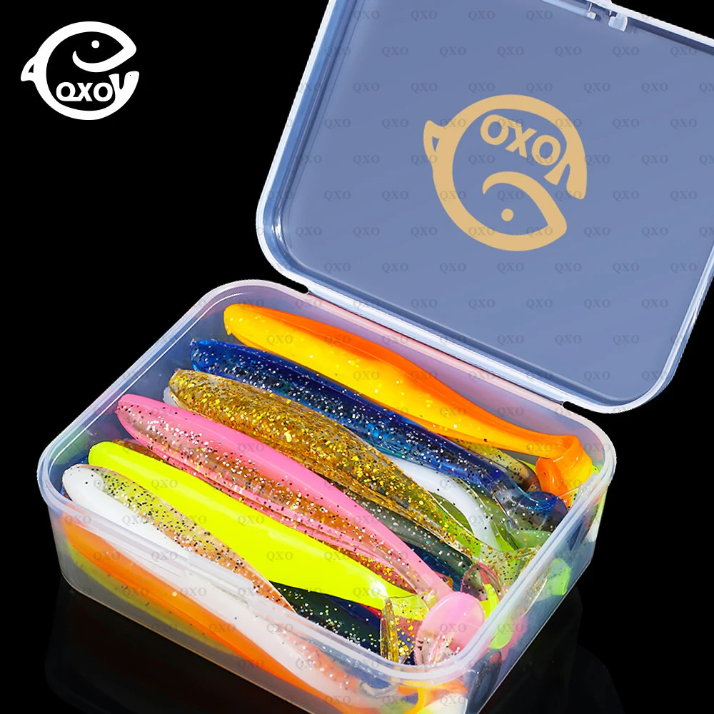 QXO Fishing Soft Lure Worm With Box Silicone Bait Swimbait Streamer Sea Fishing Spoon Lure 7cm 10cm Wobbler Set 240603