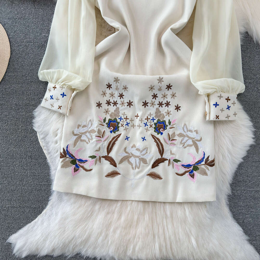 2024 Spring and Autumn Fashion Celebrity Style Long sleeved Polo Neck Waist Wrapped Slim A-line Positioning Printed Dress