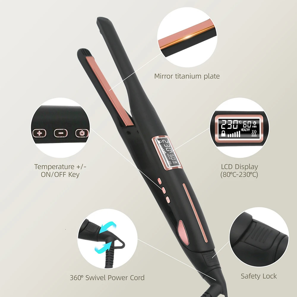 Mini Hair Straightener Curler Thin Plate Pencil Flat Iron For Short Hair Beard Pixie Cut Salon Styling Tool 100-240V 240603